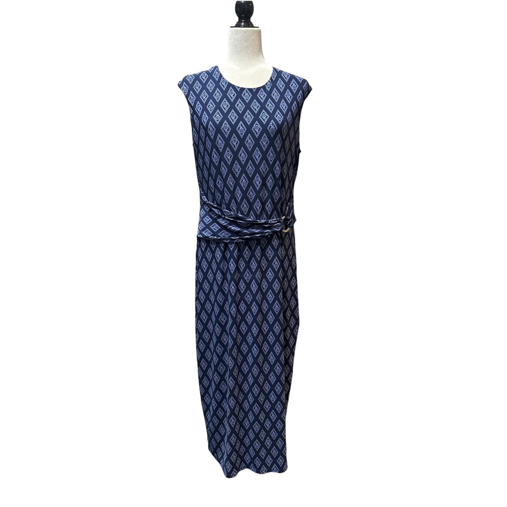 Lauren Ralph Lauren Sleeveless Logo Print Blue Diamond Maxi Dress Size‎ 12
